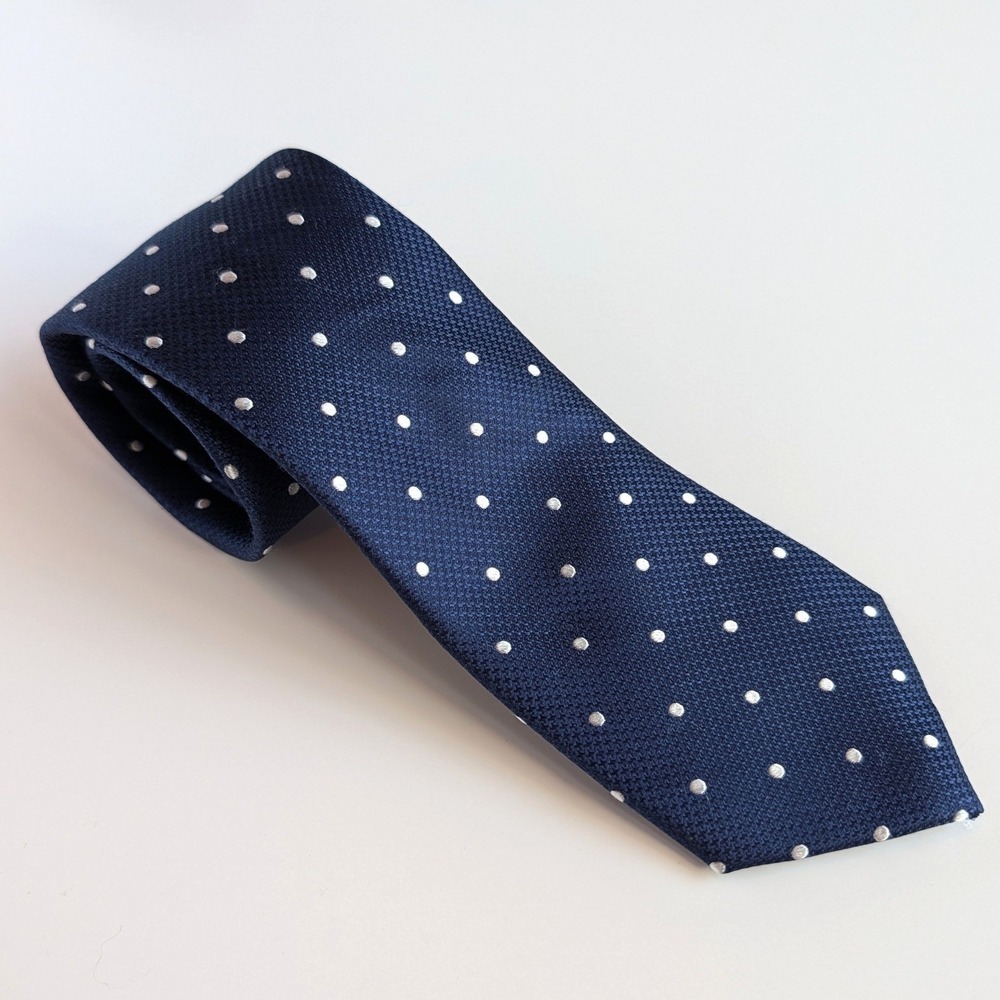 Club Room Mens Navy Blue White Polka Dot 100% Silk Tie Formal Business